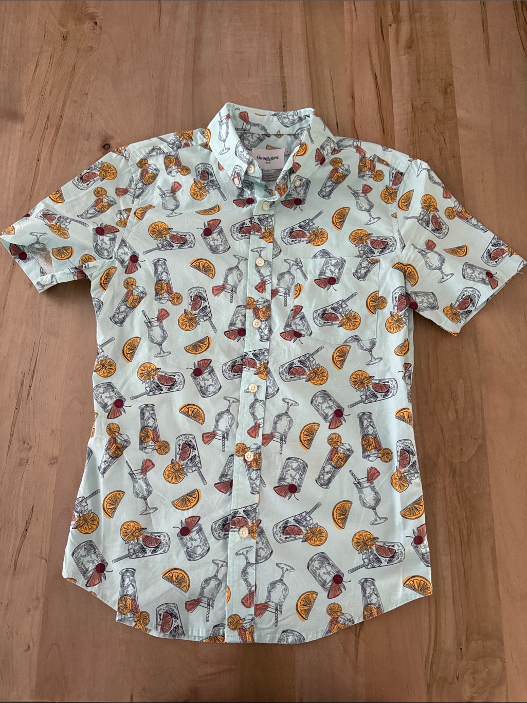 Goodfellow & Co Light Blue Short Sleeve Cocktail Print Shirt